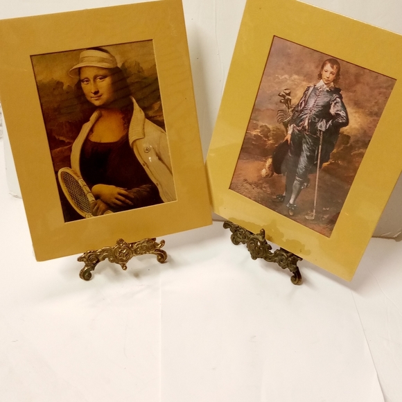 Vintage Mona Lisa Tennis Player & Boy Blue Art Matted by...